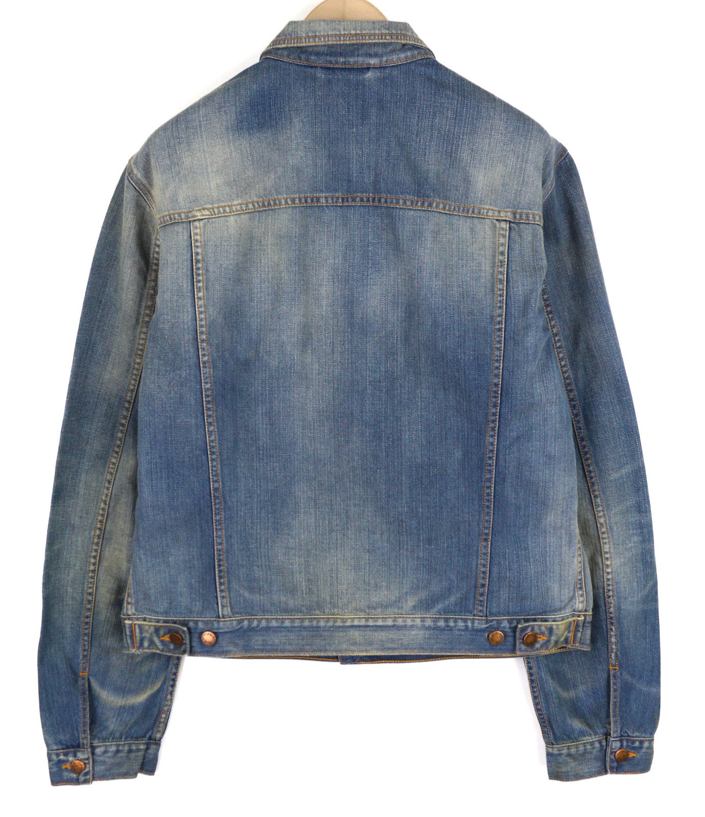 NUDIE Perry vyriška striukė 2XL, ekologiška, ryškiai laužyta, vidutinės mėlynos spalvos, skalbto džinso su sagomis 