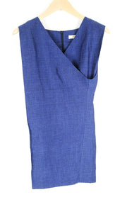 SUISTUDO Orion Womens Top UK8 Sleeveless Blue Linen Wool V-Neck Lined Dress