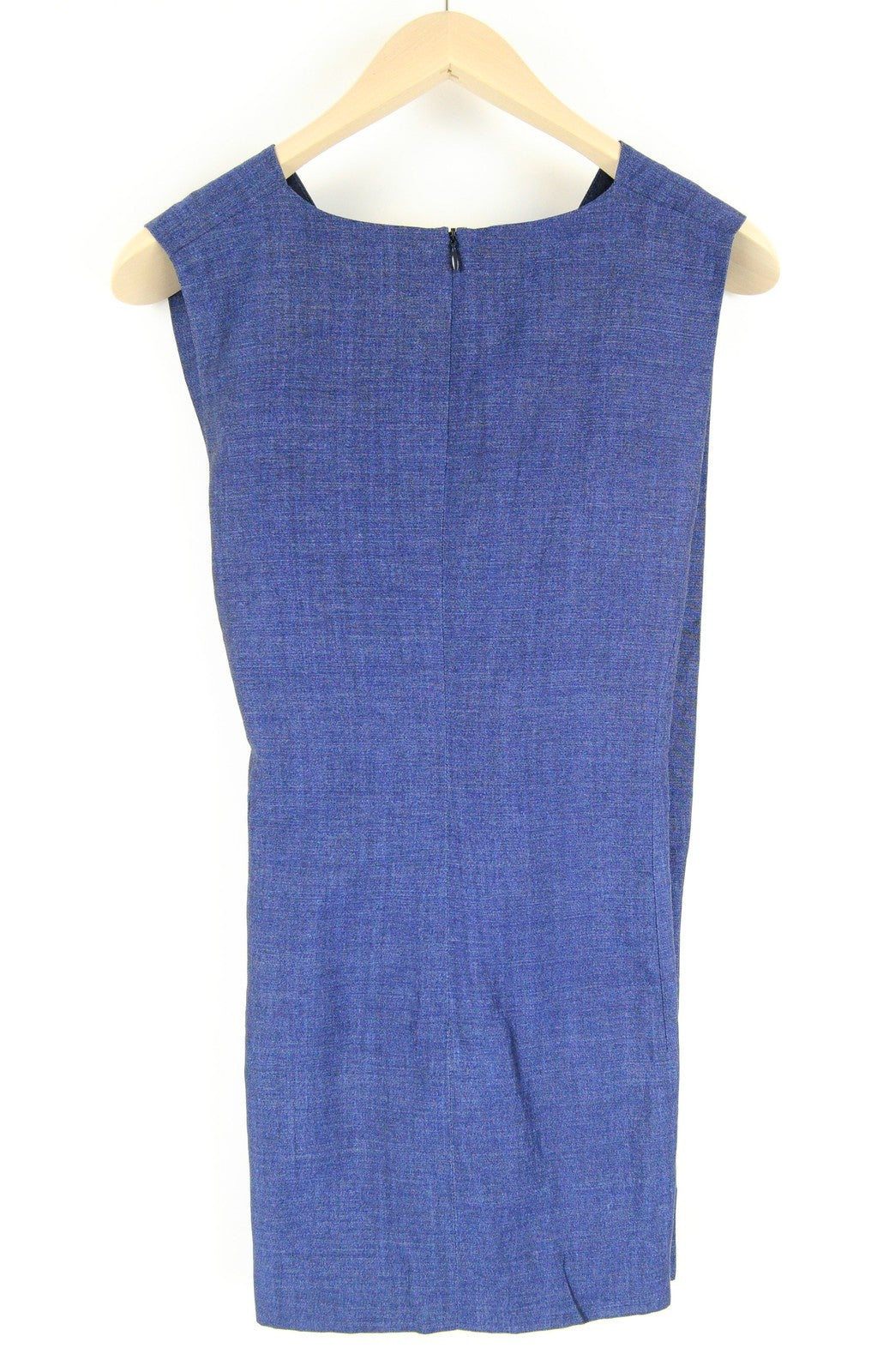 SUISTUDO Orion Womens Top UK8 Sleeveless Blue Linen Wool V-Neck Lined Dress