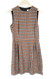 SUISTUDO Don Womens Dress UK8 Sleeveless Checked Wool Silk Linen Lined Orange