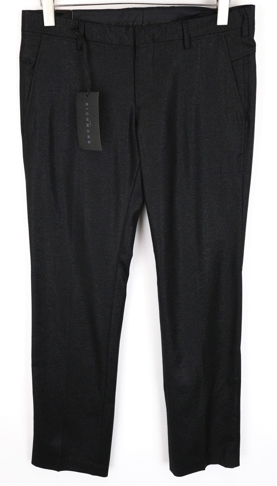 JOHN RICHMOND Black Pleated Wool Trousers UK16 Men's Shiny Thread Tailored Fit