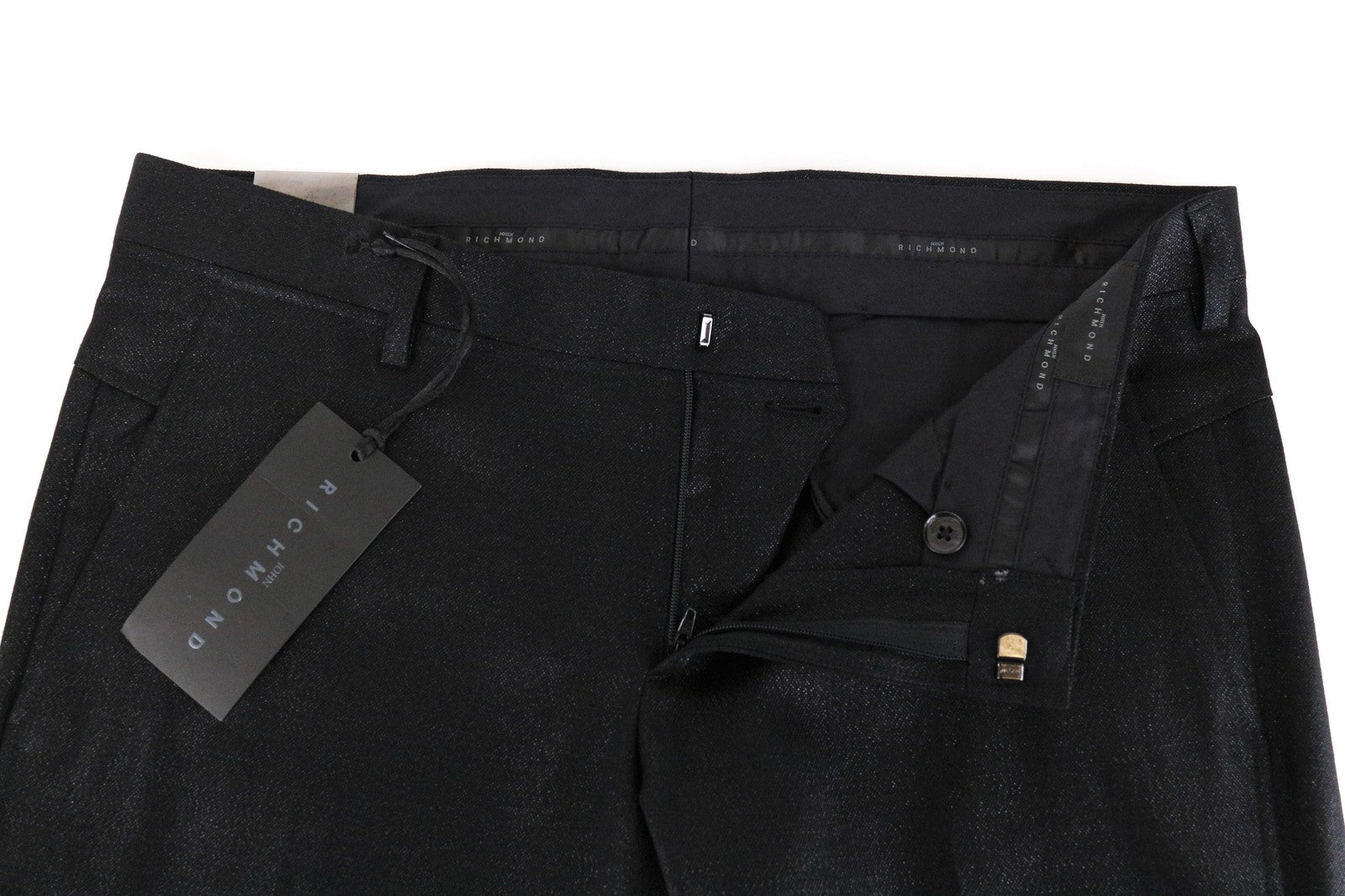 JOHN RICHMOND Black Pleated Wool Trousers UK16 Men's Shiny Thread Tailored Fit