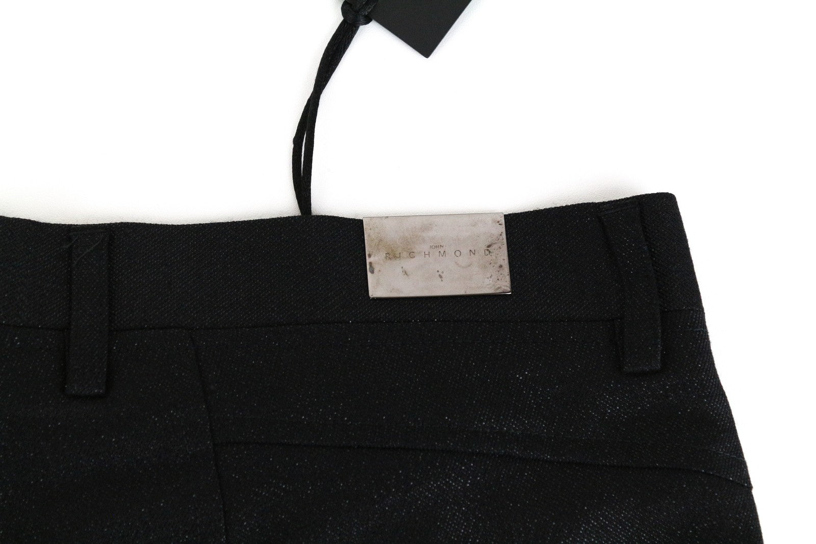 JOHN RICHMOND Black Pleated Wool Trousers UK16 Men's Shiny Thread Tailored Fit