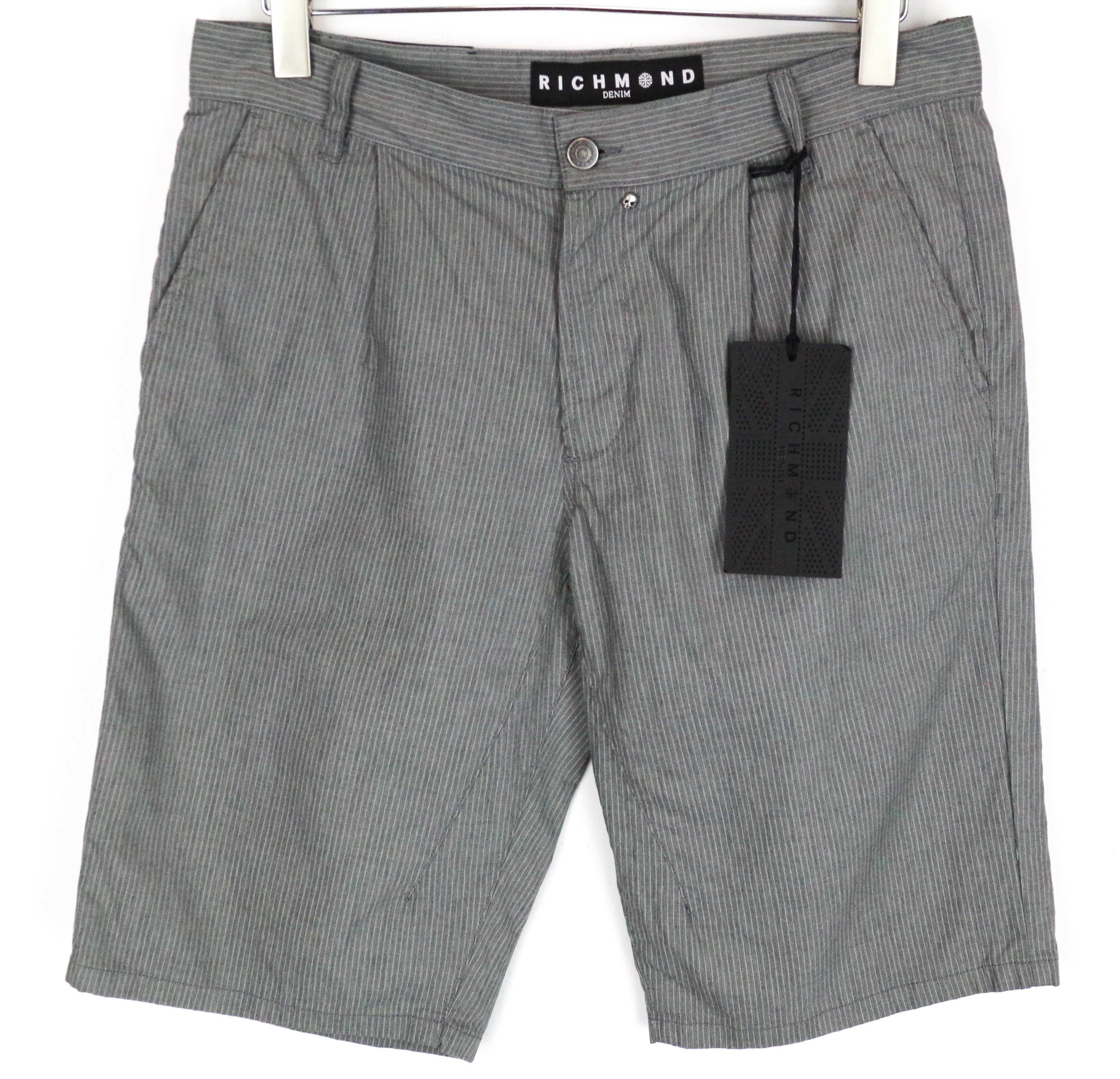 RICHMOND  Men's Summer Shorts 48 Grey Cotton Striped Casual Pleated Front