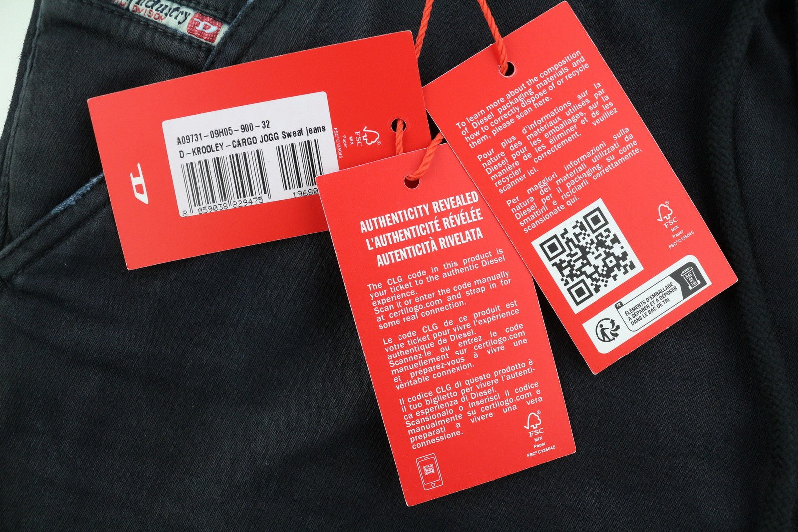 DIESEL D-Krooley-Cargo Jogg 09H05 vyriški džinsai W32 su elastingu juosmeniu, rekomenduojama kaina – 350 €, tamsiai mėlyni 