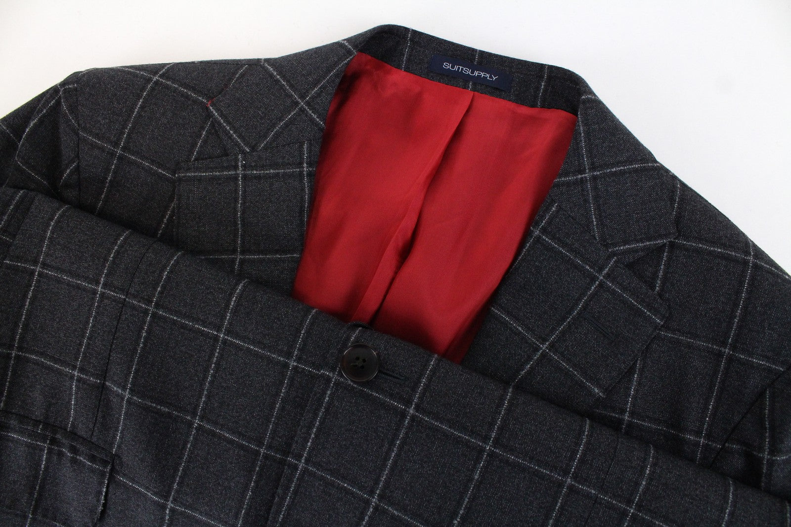 SUITSUPPLY Sienna vyriškas švarkas UK40R, vieneilis, vilnonis, tamsiai pilkas, languotas 