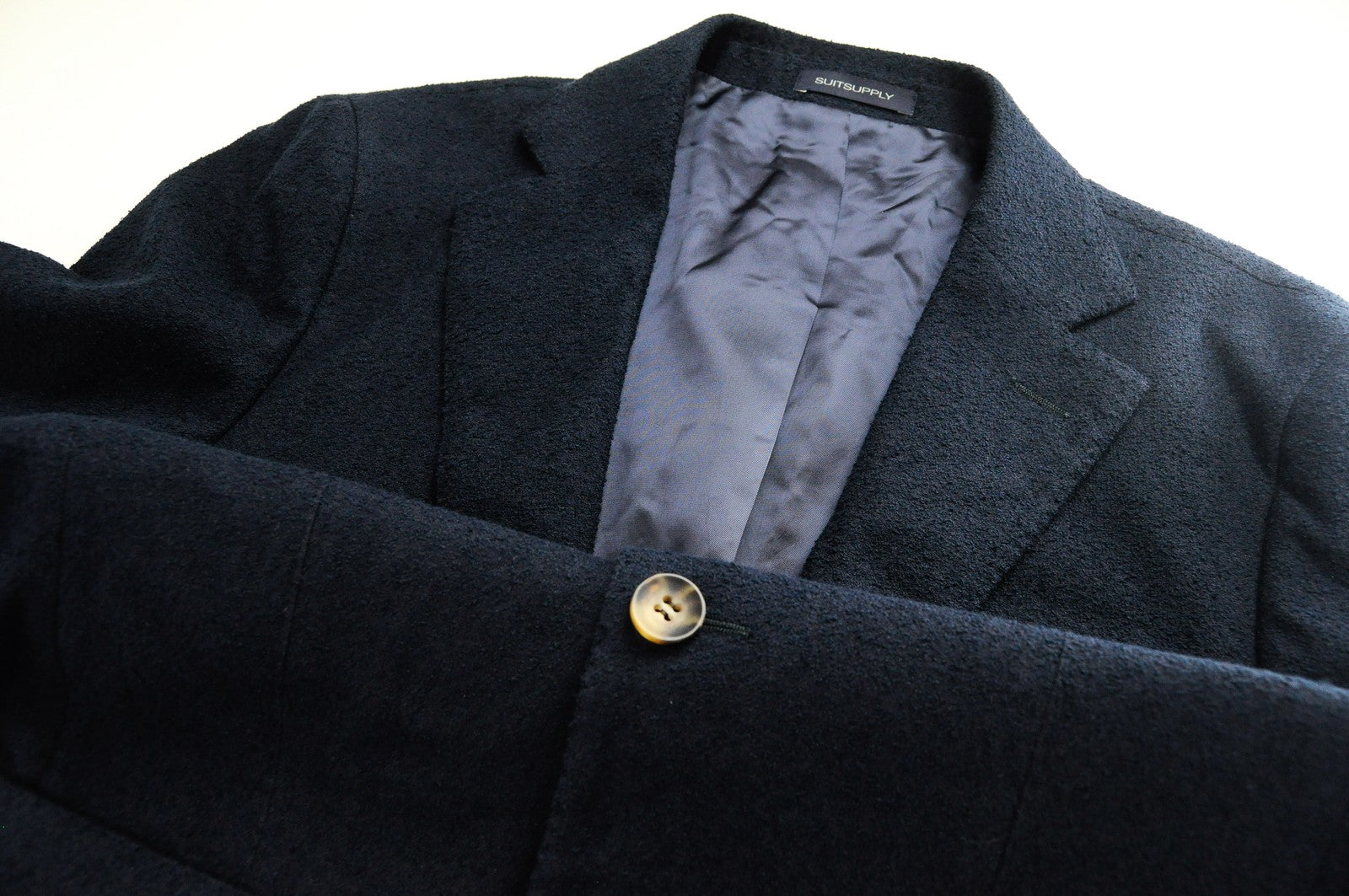 SUITSUPPLY Havana Patch Mens Blazer UK34R Navy Slim Cut Cotton Wool Linen