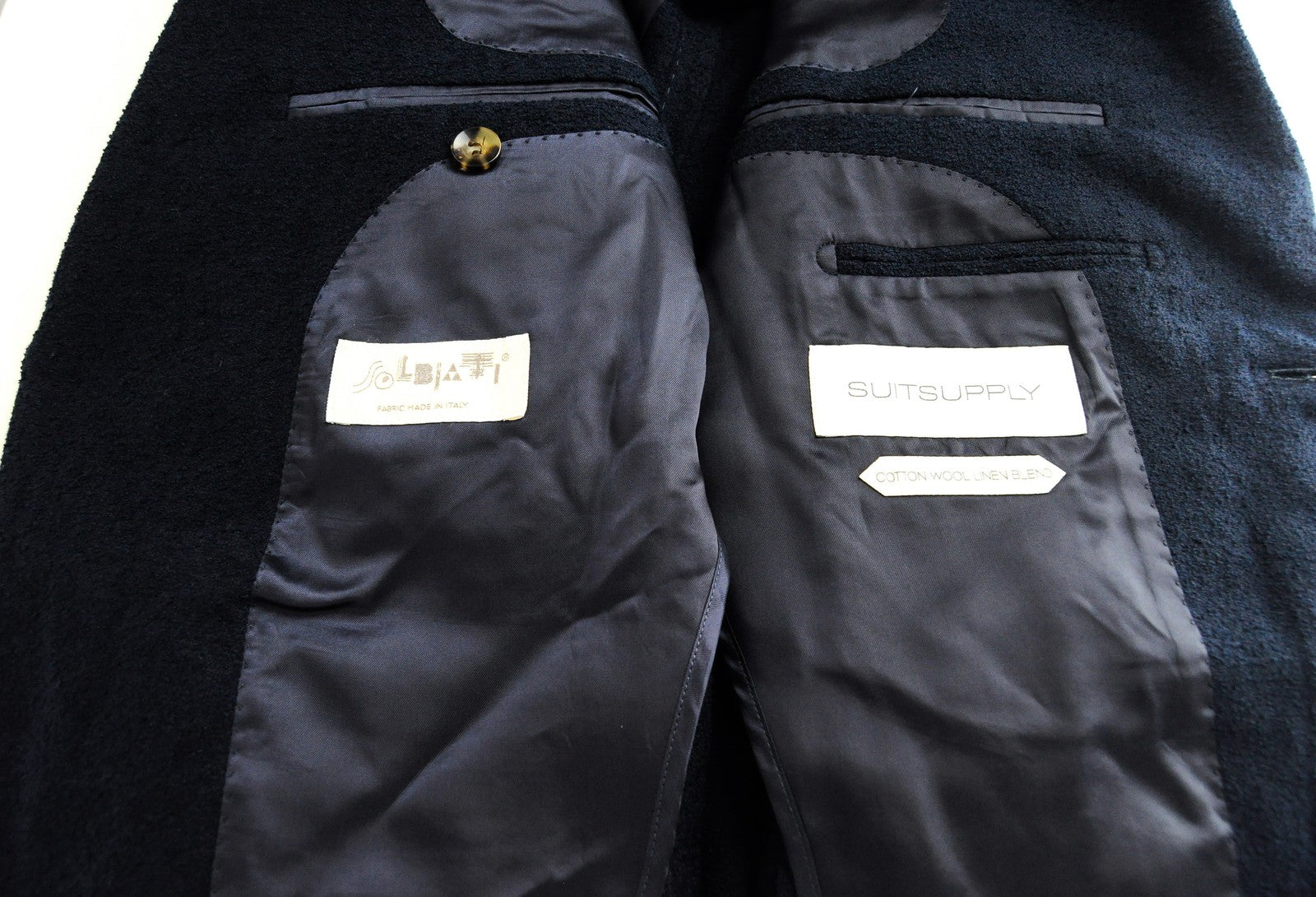SUITSUPPLY Havana Patch Mens Blazer UK34R Navy Slim Cut Cotton Wool Linen