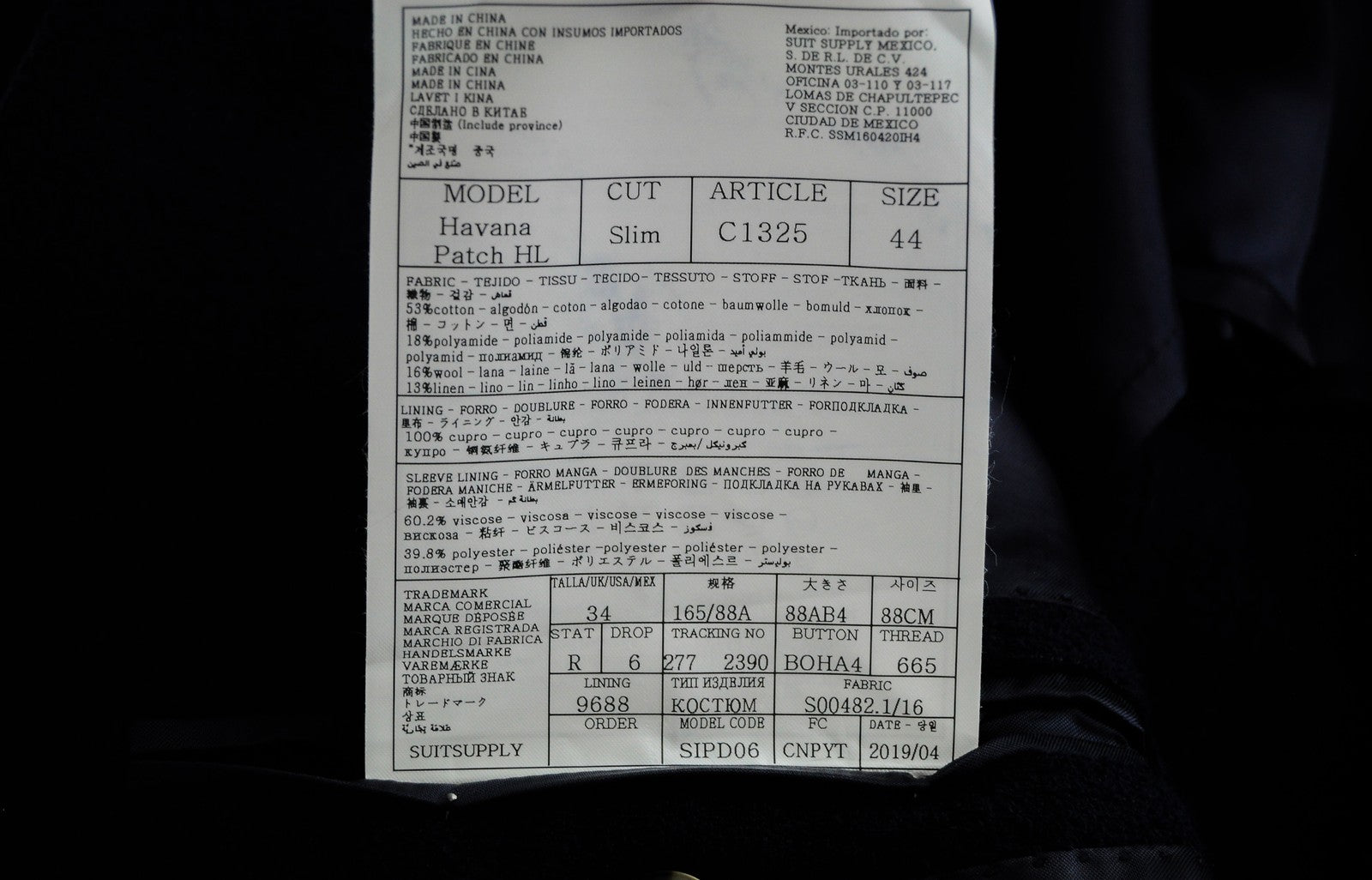 SUITSUPPLY Havana Patch Mens Blazer UK34R Navy Slim Cut Cotton Wool Linen