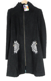 DESIGUAL L'Adoration Womens Coat 38 Black Cotton Blend Lined Pattern