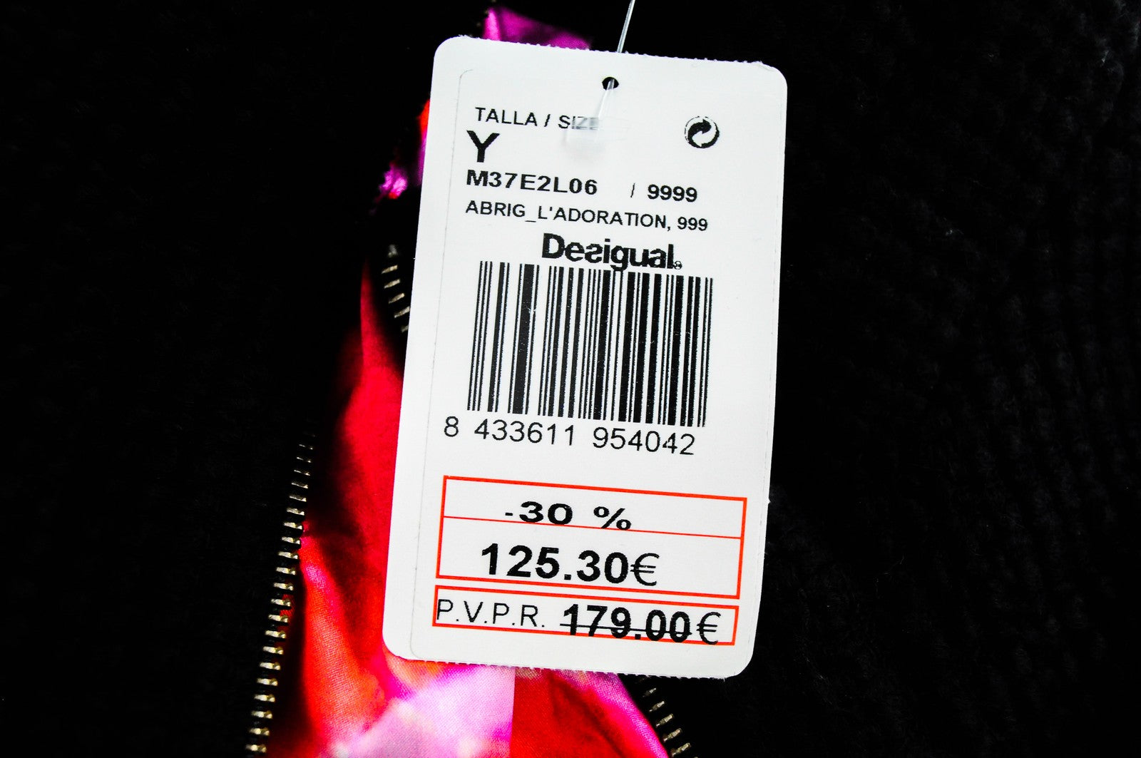 DESIGUAL L'Adoration Womens Coat 38 Black Cotton Blend Lined Pattern