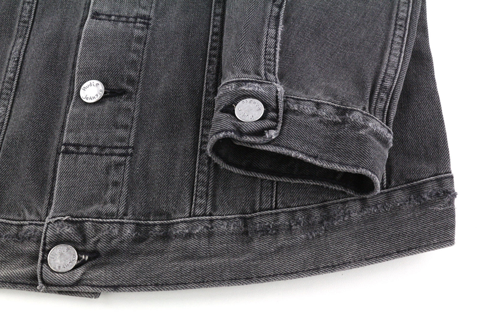 NUDIE Billy vyriška striukė S Shimmering Shist džinsinė, plėšyta, pilka 