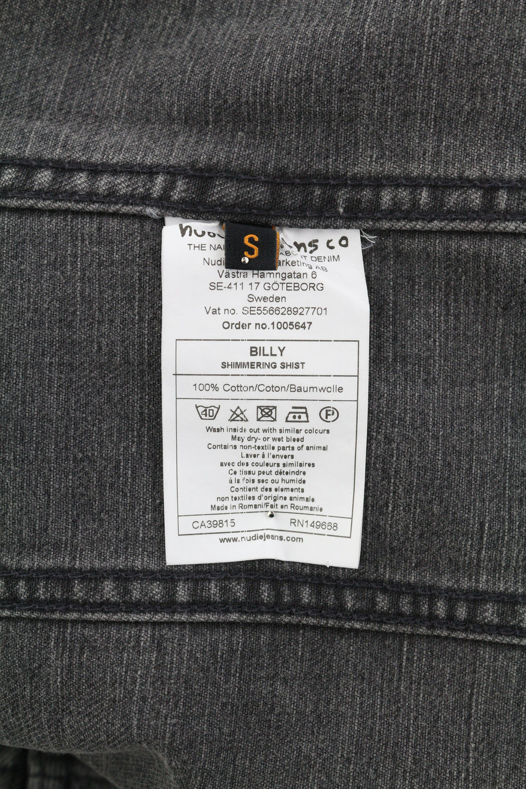 NUDIE Billy vyriška striukė S Shimmering Shist džinsinė, plėšyta, pilka 