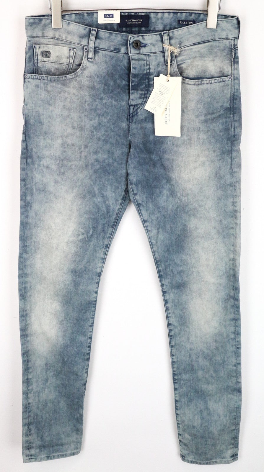 SCOTCH &amp; SODA W32/L34 vyriški prigludę džinsai su 5 kišenėmis, tamprūs, mėlyni, medvilniniai, Ralston džinsai 