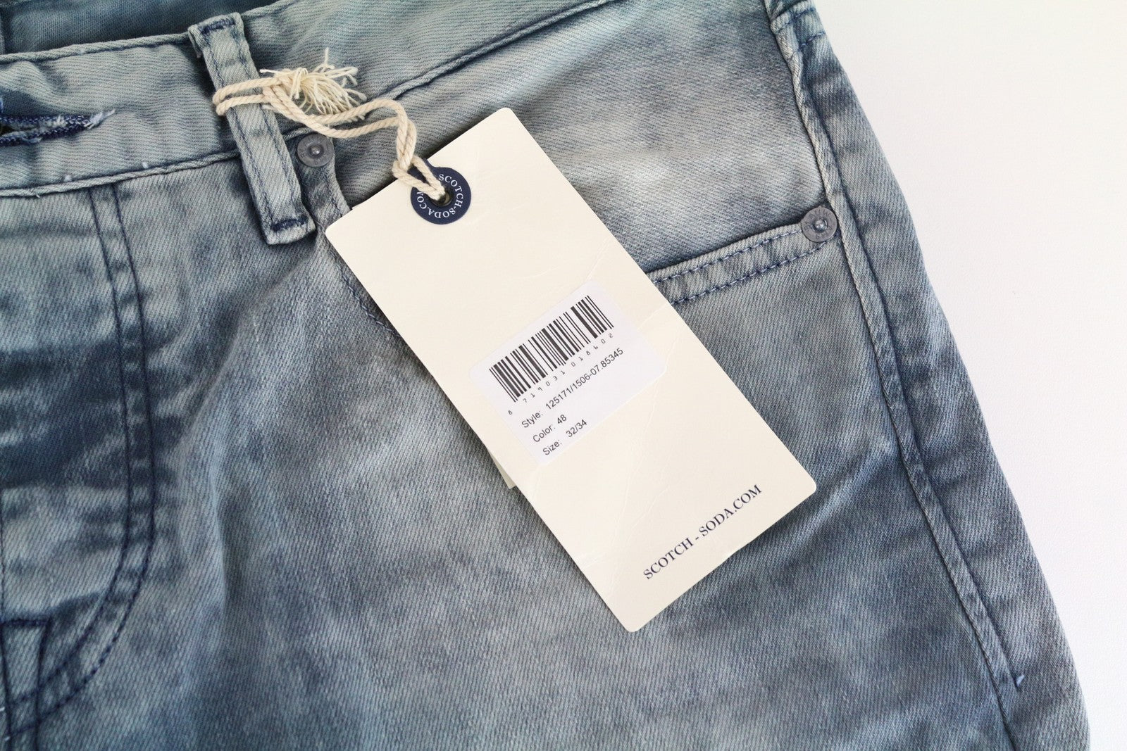 SCOTCH &amp; SODA W32/L34 vyriški prigludę džinsai su 5 kišenėmis, tamprūs, mėlyni, medvilniniai, Ralston džinsai 