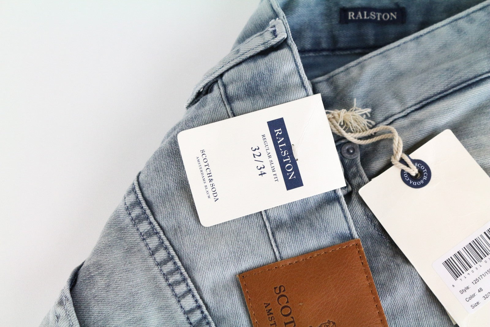 SCOTCH &amp; SODA W32/L34 vyriški prigludę džinsai su 5 kišenėmis, tamprūs, mėlyni, medvilniniai, Ralston džinsai 