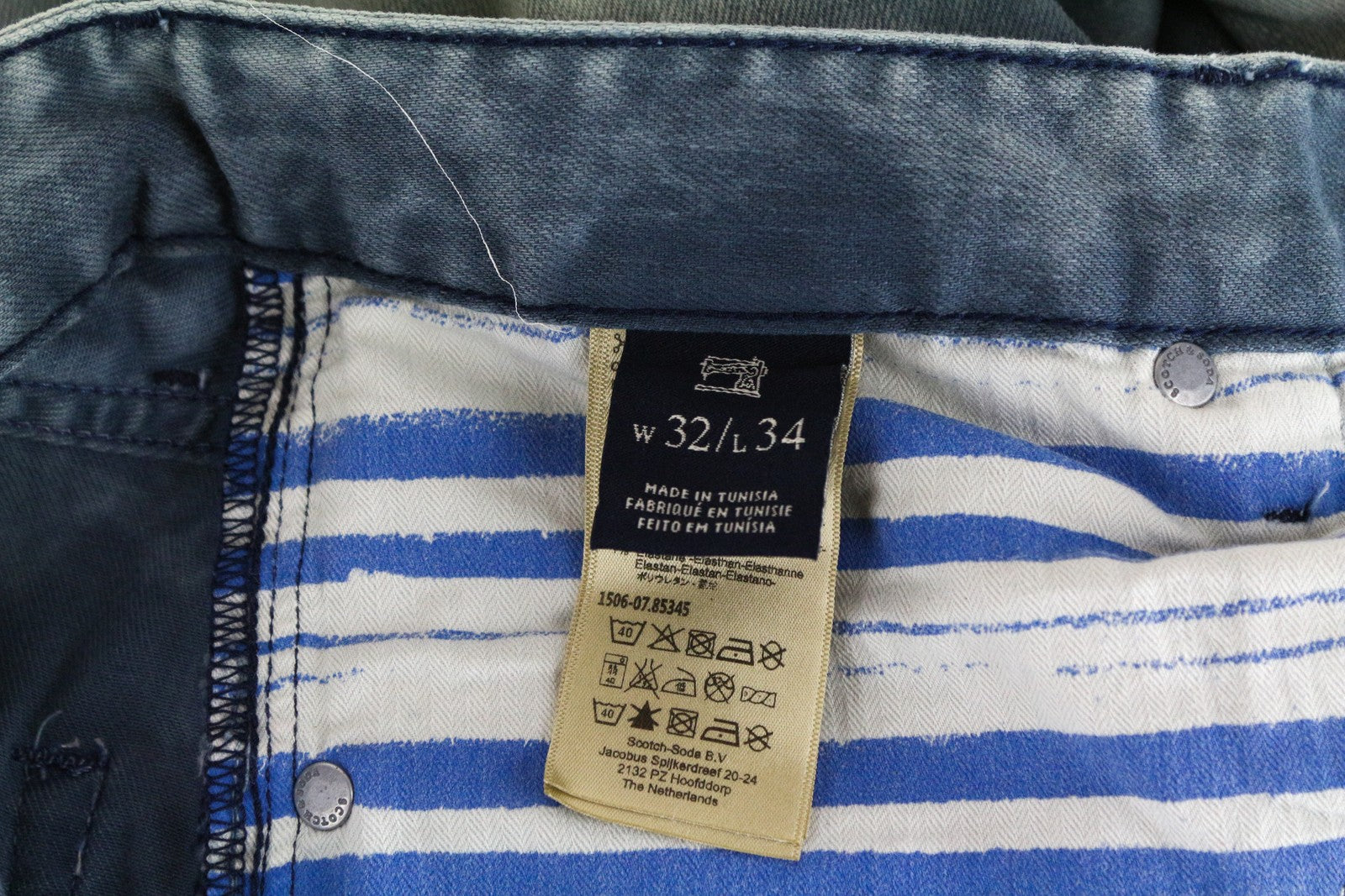 SCOTCH &amp; SODA W32/L34 vyriški prigludę džinsai su 5 kišenėmis, tamprūs, mėlyni, medvilniniai, Ralston džinsai 