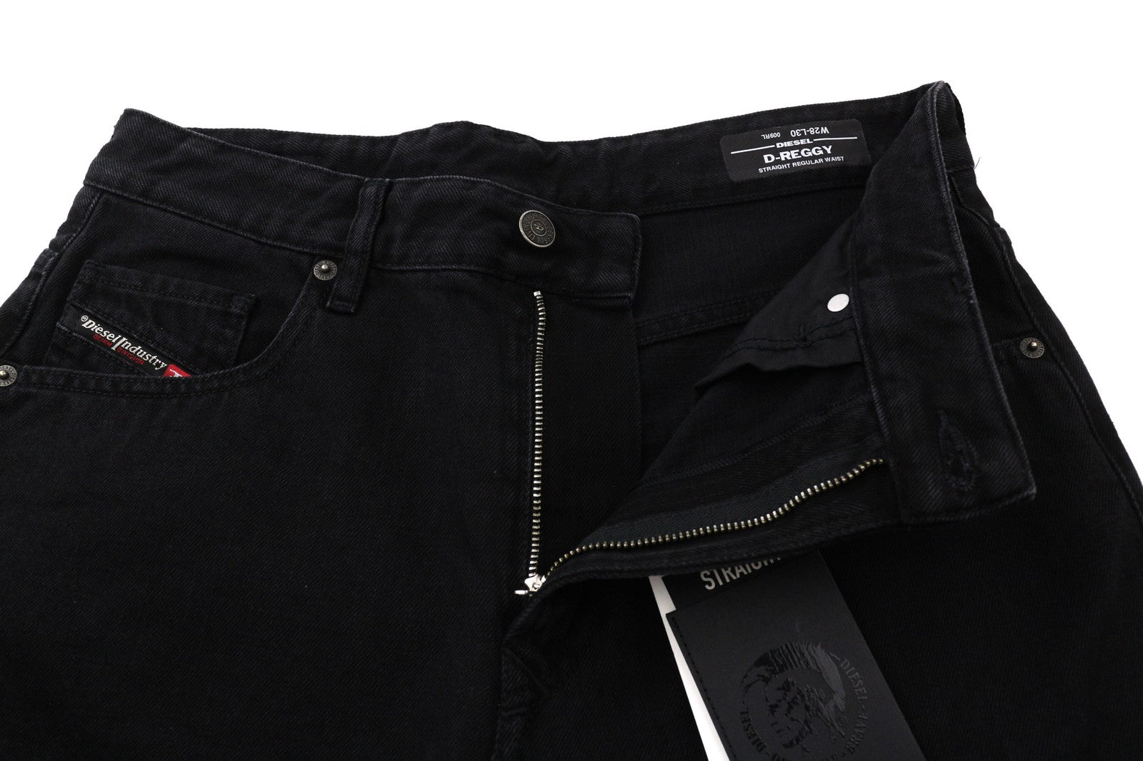 DIESEL D-Reggy 009RL moteriški džinsai, W28/L30, įprasto juosmens, tiesūs, juodi, rekomenduojama kaina – 150 € 