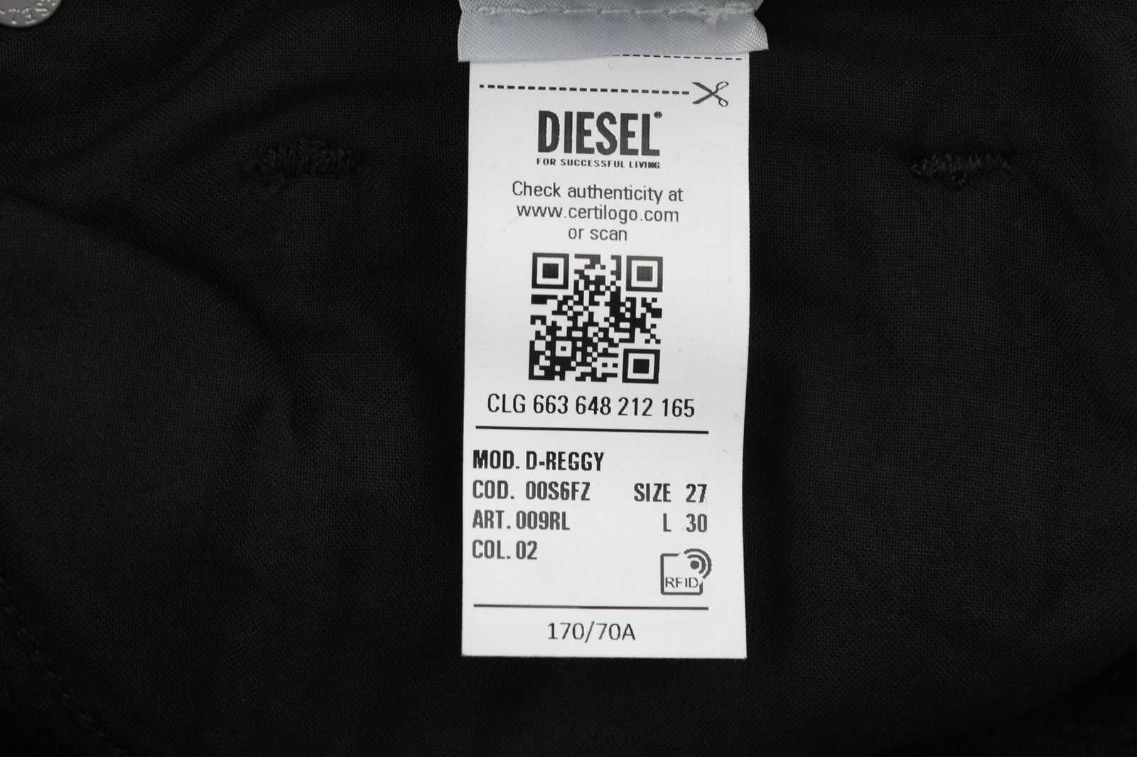 DIESEL D-Reggy 009RL moteriški džinsai, W27/L30, įprasto juosmens, tiesūs, juodi, RRP150 