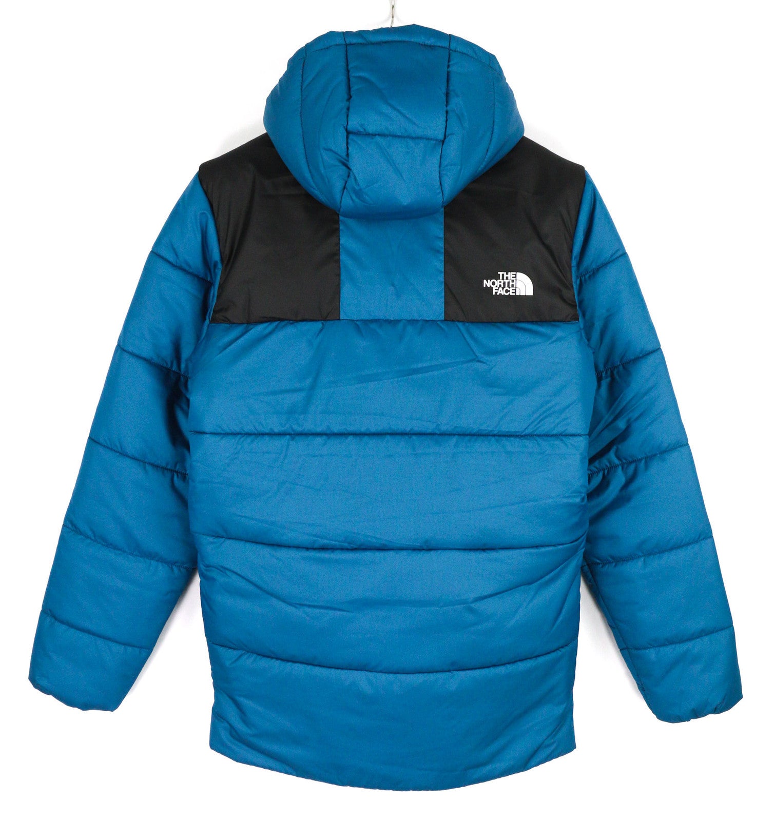 „THE NORTH FACE“ vyriška striukė XS, mėlyna, su pilnu užtrauktuku, izoliacija, gobtuvu, pamušalu ir dygsniuotu logotipu. 