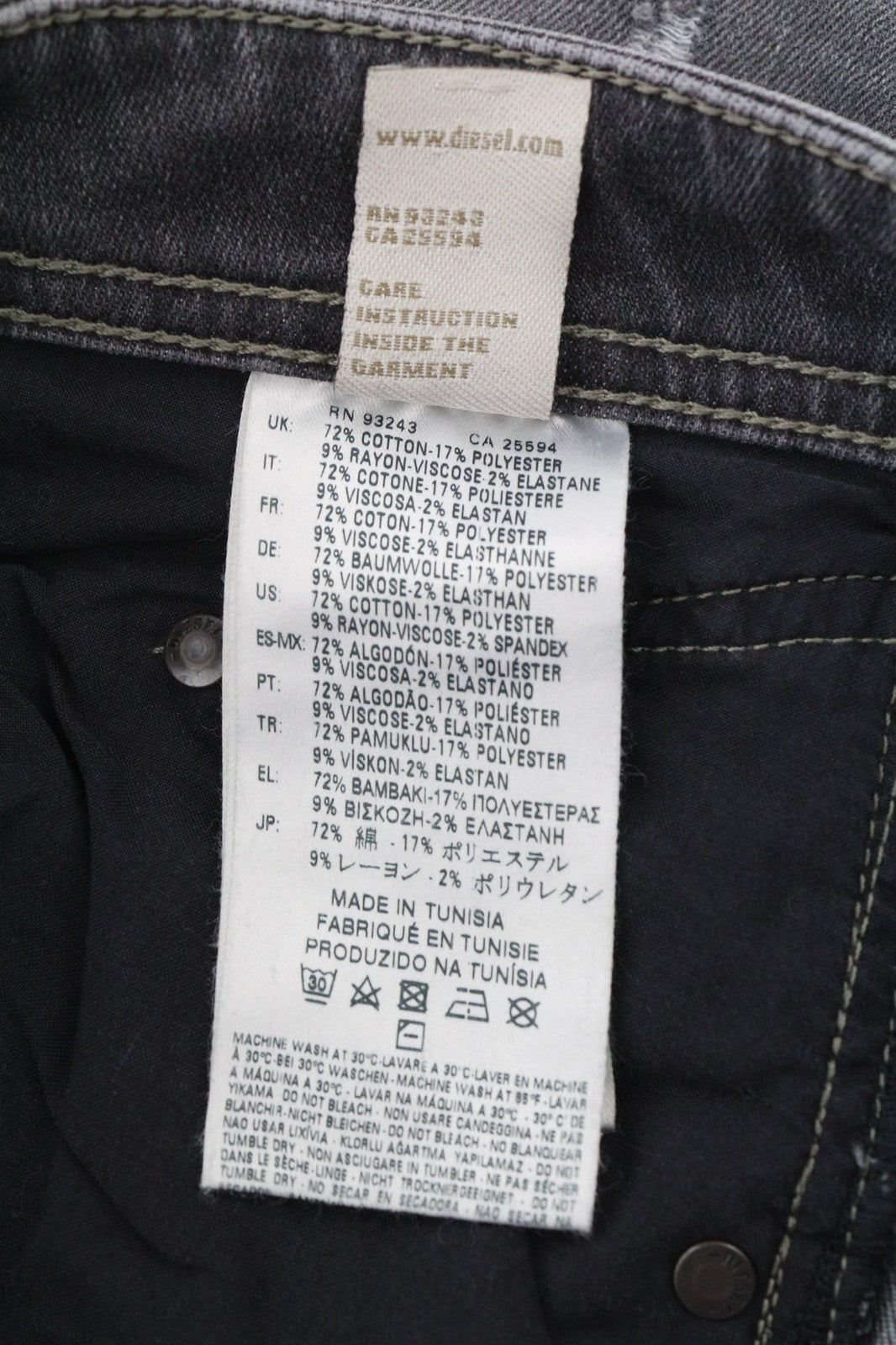 DIESEL Belther 0673P vyriški džinsai W27/L30 Regular Slim Tapered Distress Buttons 