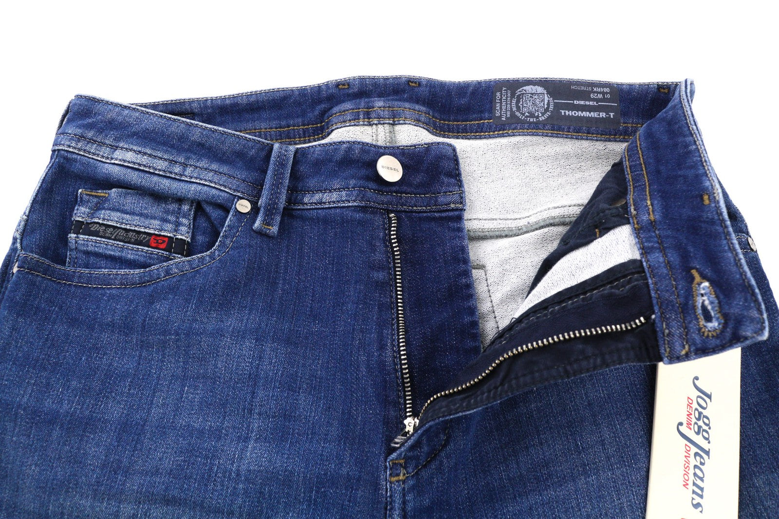 DIESEL Thommer-T 084RK vyriški džinsai W29 elastingi Jogg Sweat ploni, skalbti mėlyni 