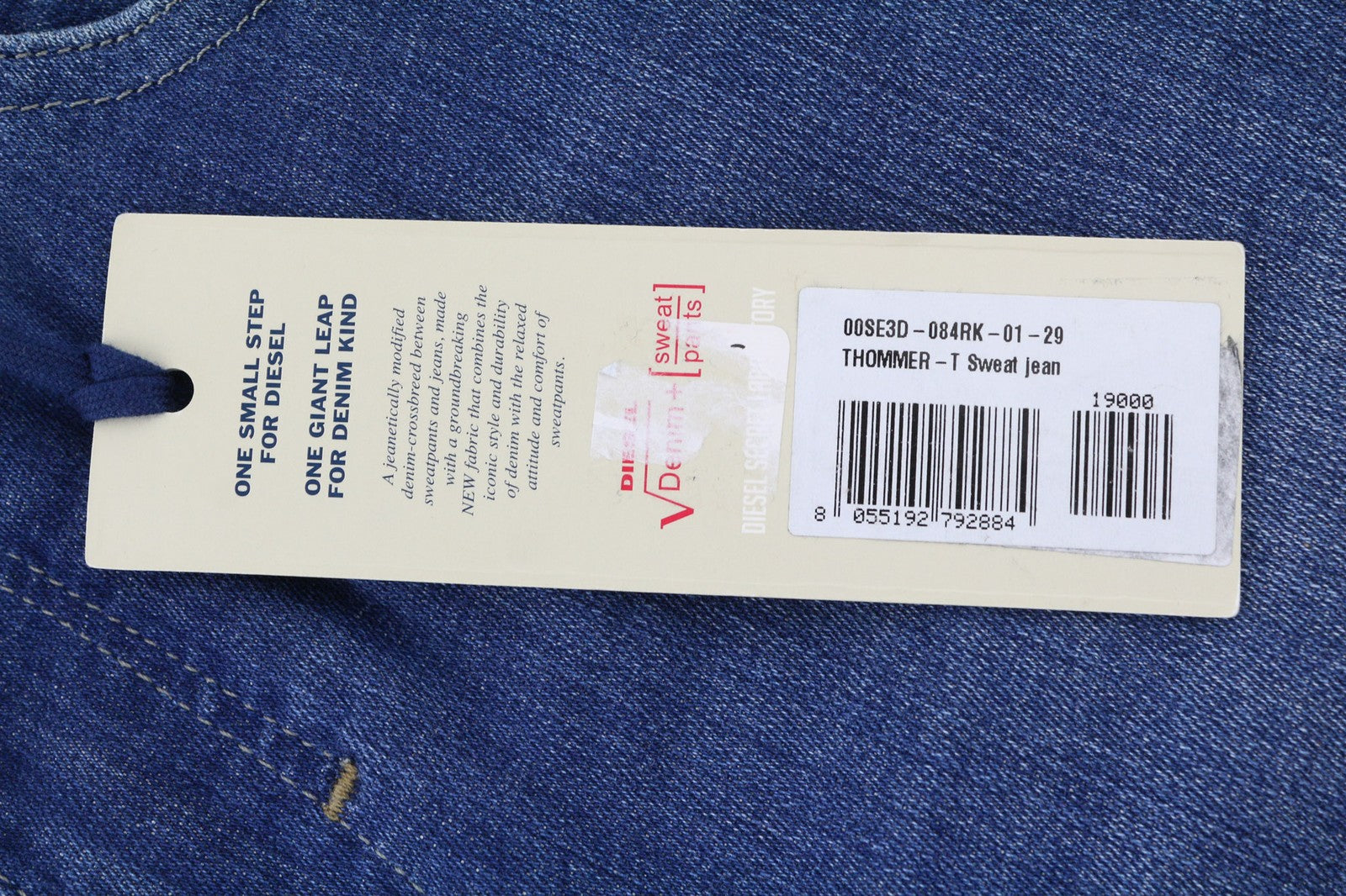 DIESEL Thommer-T 084RK vyriški džinsai W29 elastingi Jogg Sweat ploni, skalbti mėlyni 