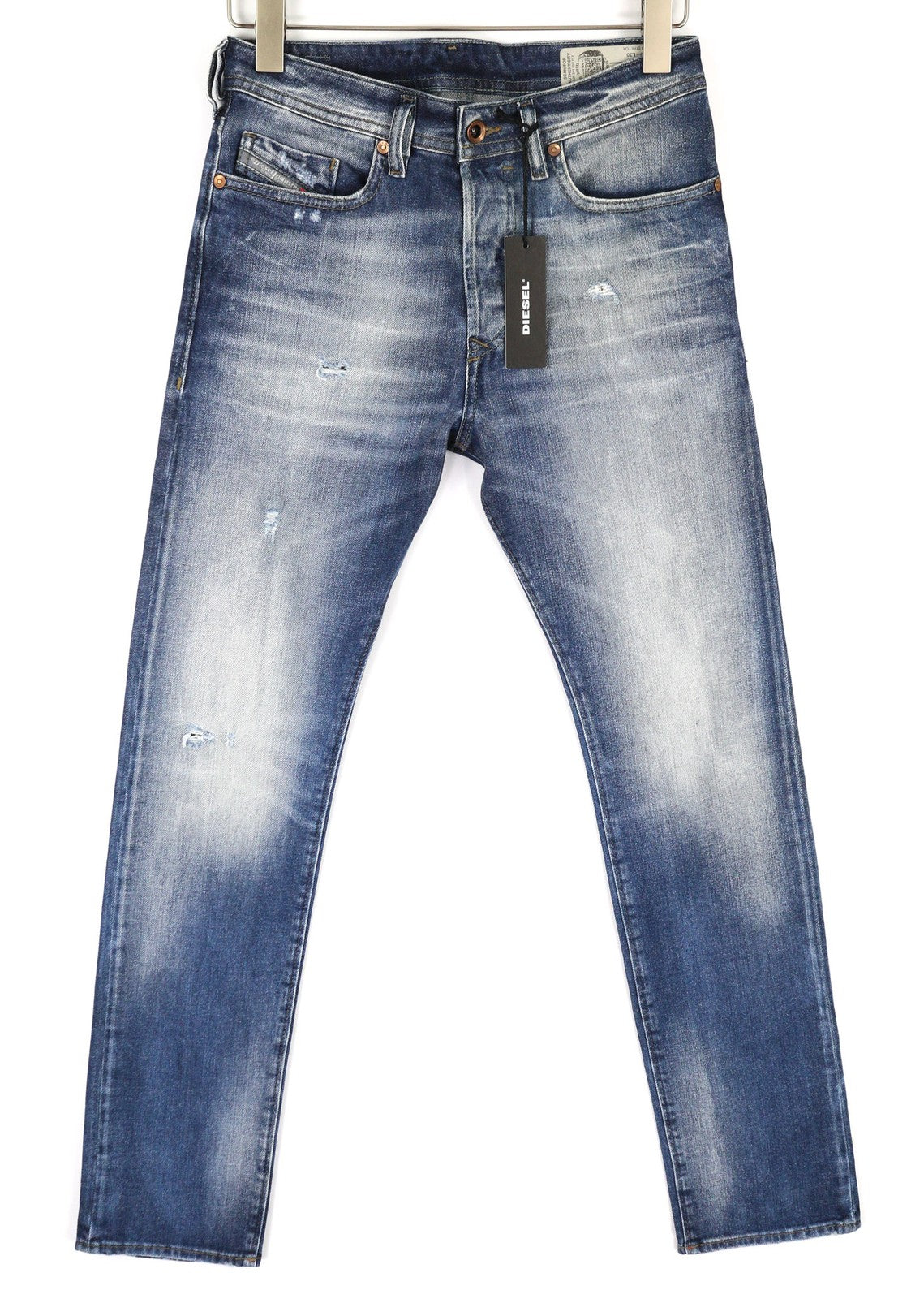 DIESEL Buster 084DD vyriški džinsai W27/L30 Regular Slim Tapered Stretch, skalbtos mėlynos spalvos 