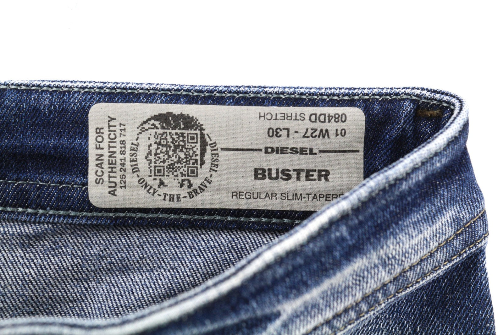 DIESEL Buster 084DD vyriški džinsai W27/L30 Regular Slim Tapered Stretch, skalbtos mėlynos spalvos 