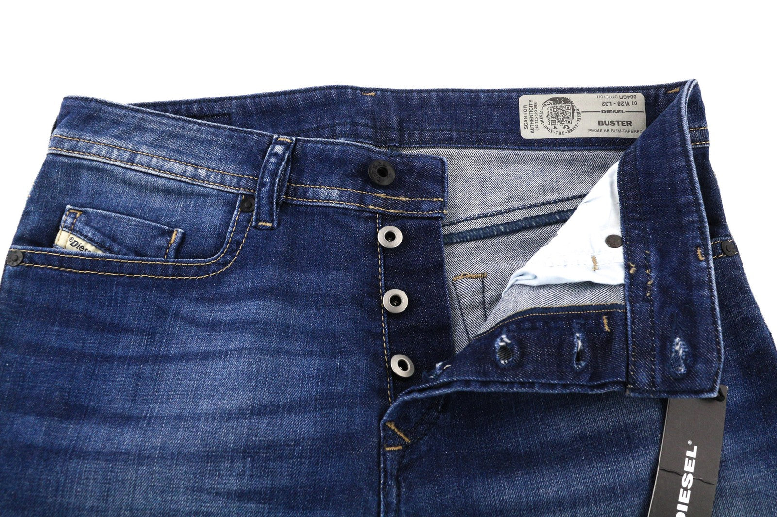 DIESEL Buster 084GR vyriški džinsai W28/L32 Regular Slim Tapered Stretch Washed Blue 