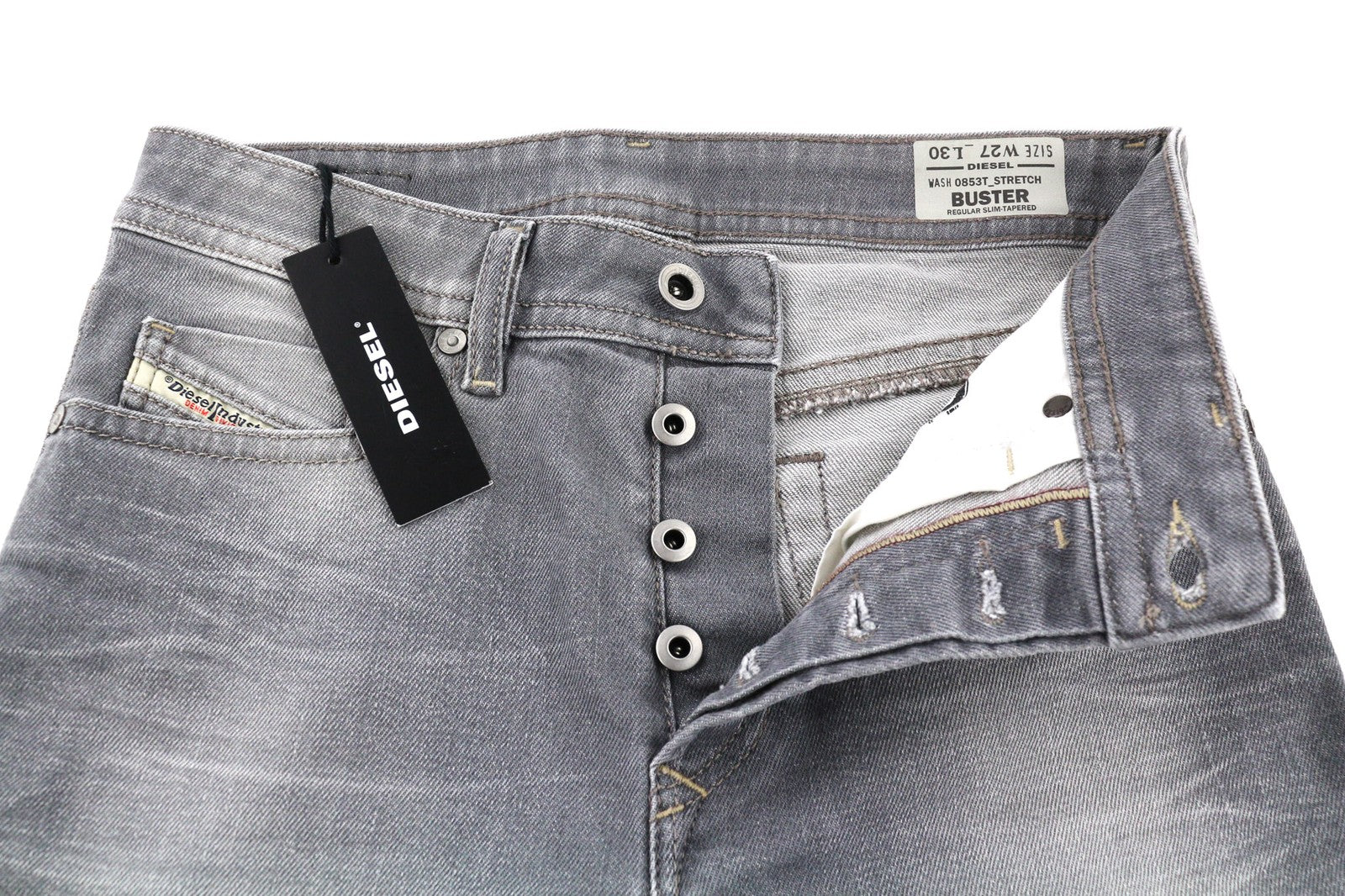 DIESEL Buster 0853T vyriški džinsai W27/L30 Regular Slim Tapered Stretch Washed Grey 