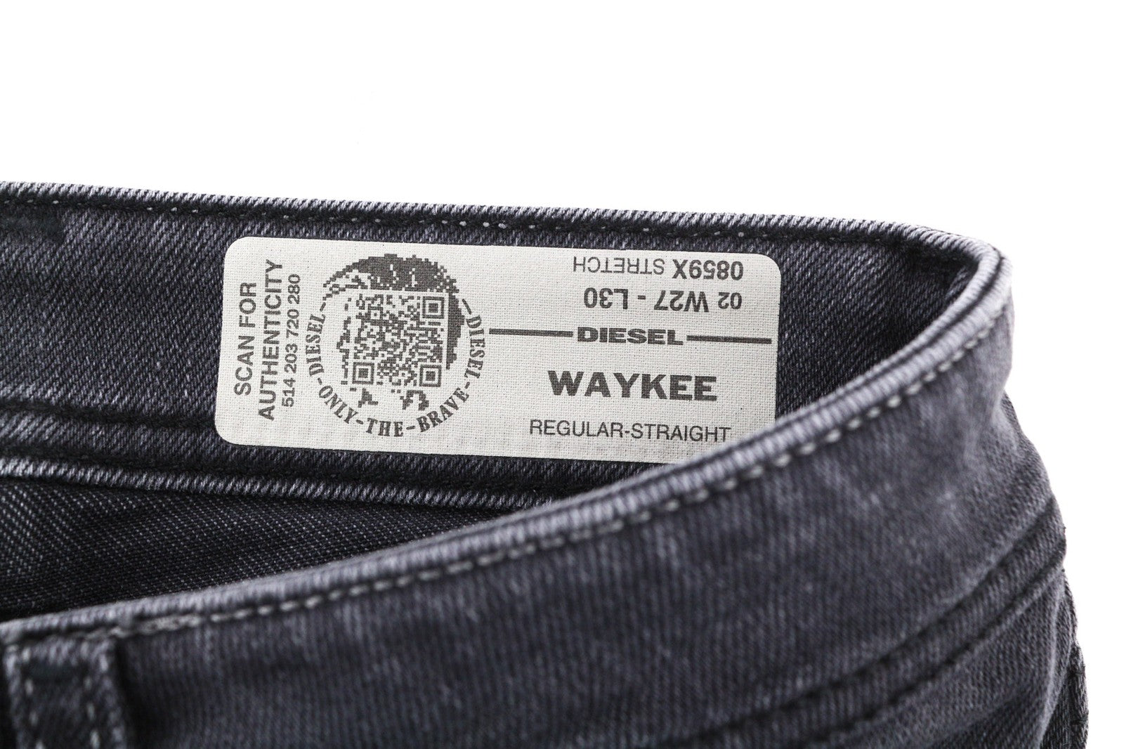 DIESEL Waykee 0859X vyriški džinsai W27/L30 Regular Straight, tamprūs, su sagomis, tamsūs 