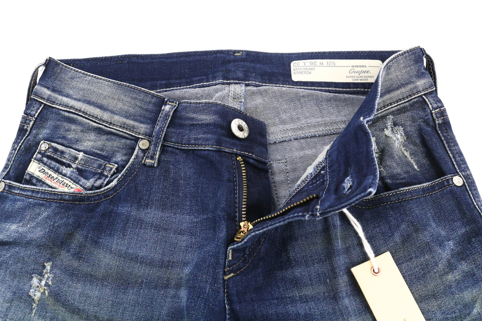 DIESEL Grupee 0838T Womens Jeans W26/L32 Super Slim Skinny Low Waist Stretchy