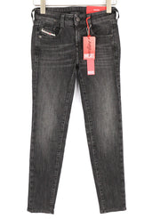 DIESEL D-Ollies 09D52 Jogg Womens Jeans W24 Sweat Washed Grey Slim Zip RRP€275