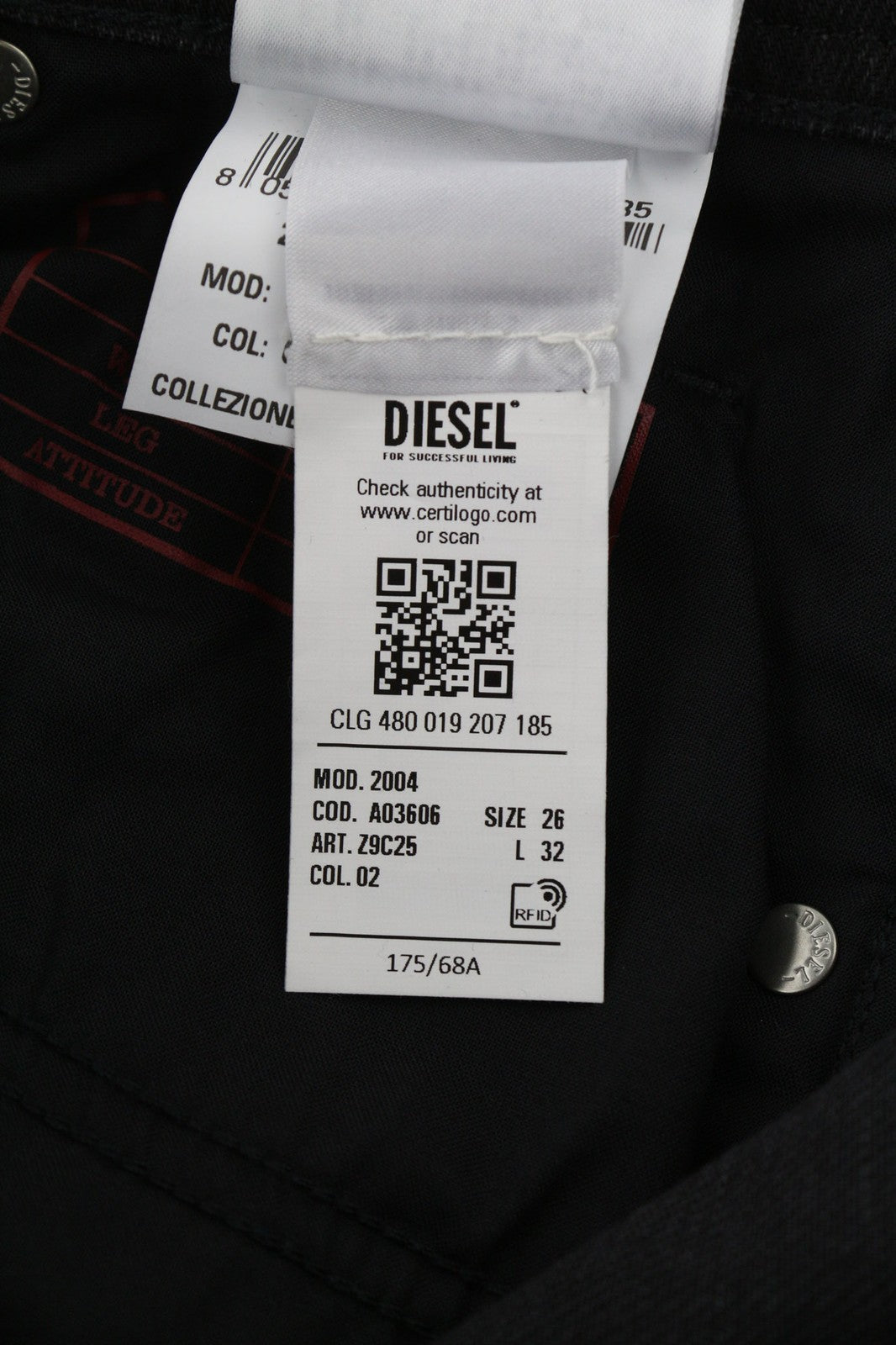 DIESEL 2004 5Pockets Z9C25 Womens Jeans W26/L32 Black Slim Tapered Leg RRP€185