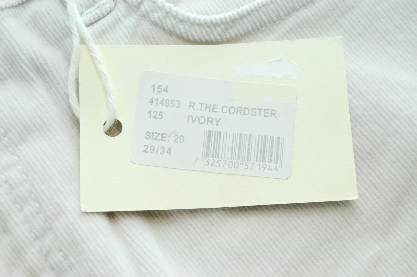 GANT The Cordster Men's Trousers W29/L34 Ivory Slim Fit Stretch Corduroy Cotton