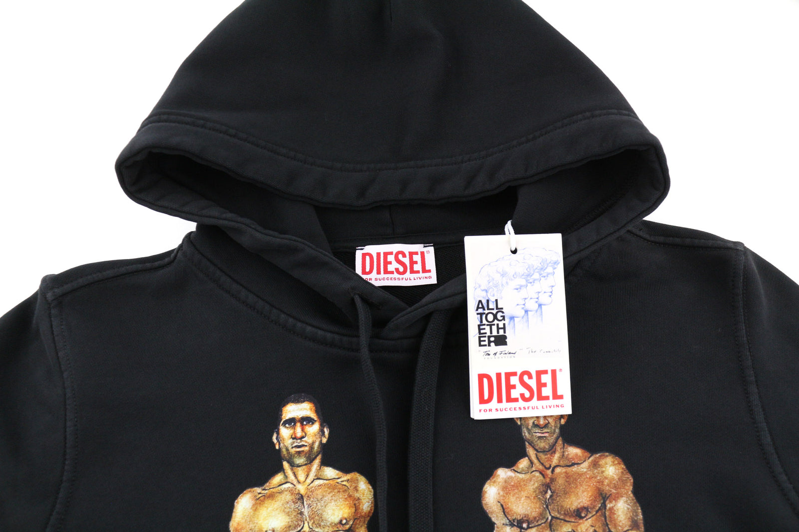 DIESEL PR-Ginn-Hood-P1 džemperis su gobtuvu, 2XS, juodas, megztinis su kengūros kišene, unisex, rekomenduojama kaina – 195 € 