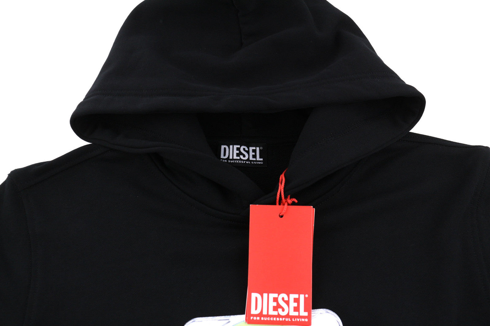 DIESEL S-Ginn-Hood-E6 unisex džemperis su gobtuvu S dydžio, juodas, megztinis priekyje, logotipo dirželiais, rekomenduojama kaina – 175 € 
