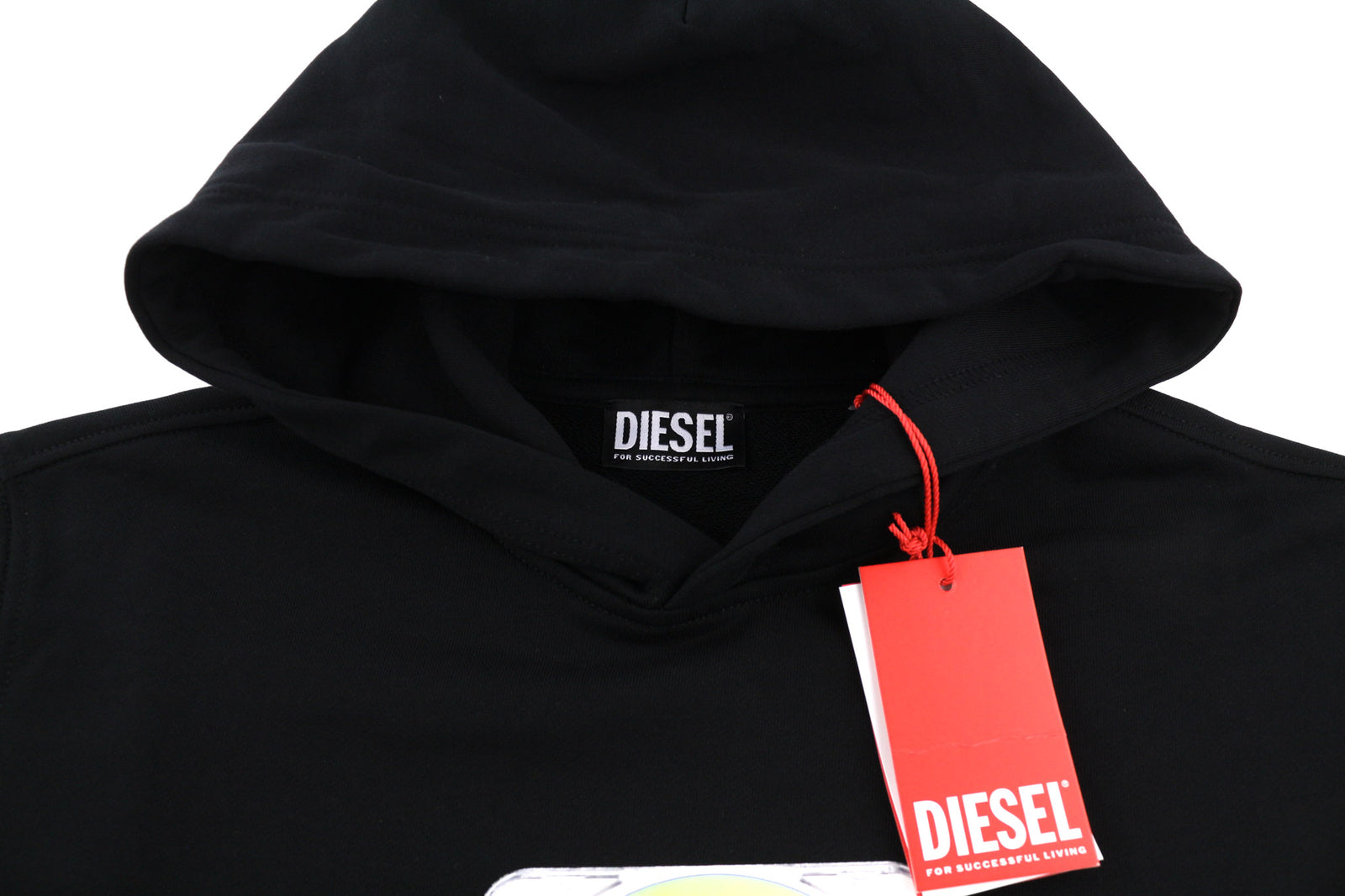 DIESEL S-Ginn-Hood-E6 unisex džemperis su gobtuvu M, juodas, megztinis su logotipu priekyje, rekomenduojama kaina 175 €