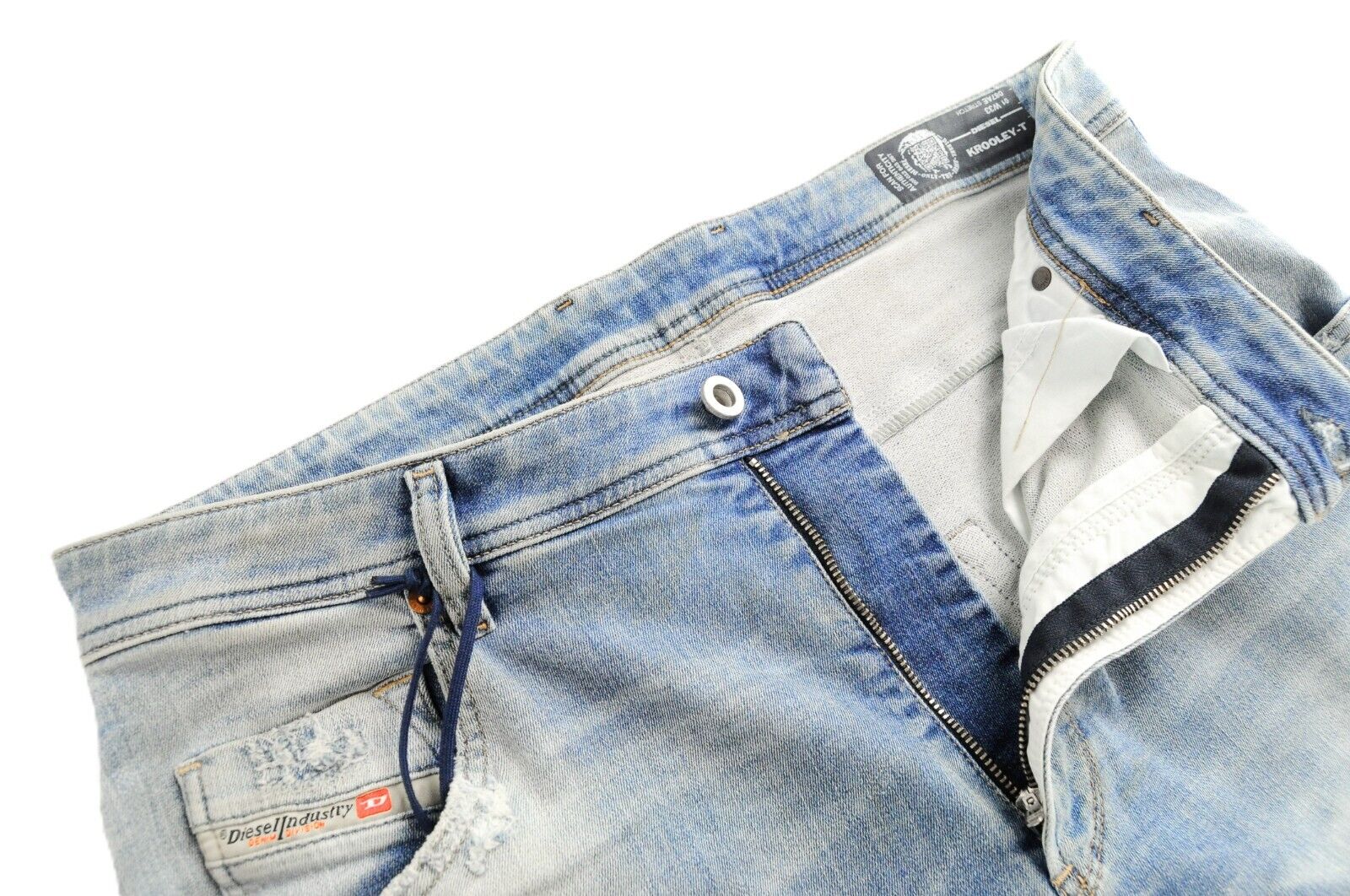 DIESEL Krooley-T 087AE vyriški džinsai W33 Slim Fit Jogg Sweat mėlyni su plėšytais tampriais dribsniais 