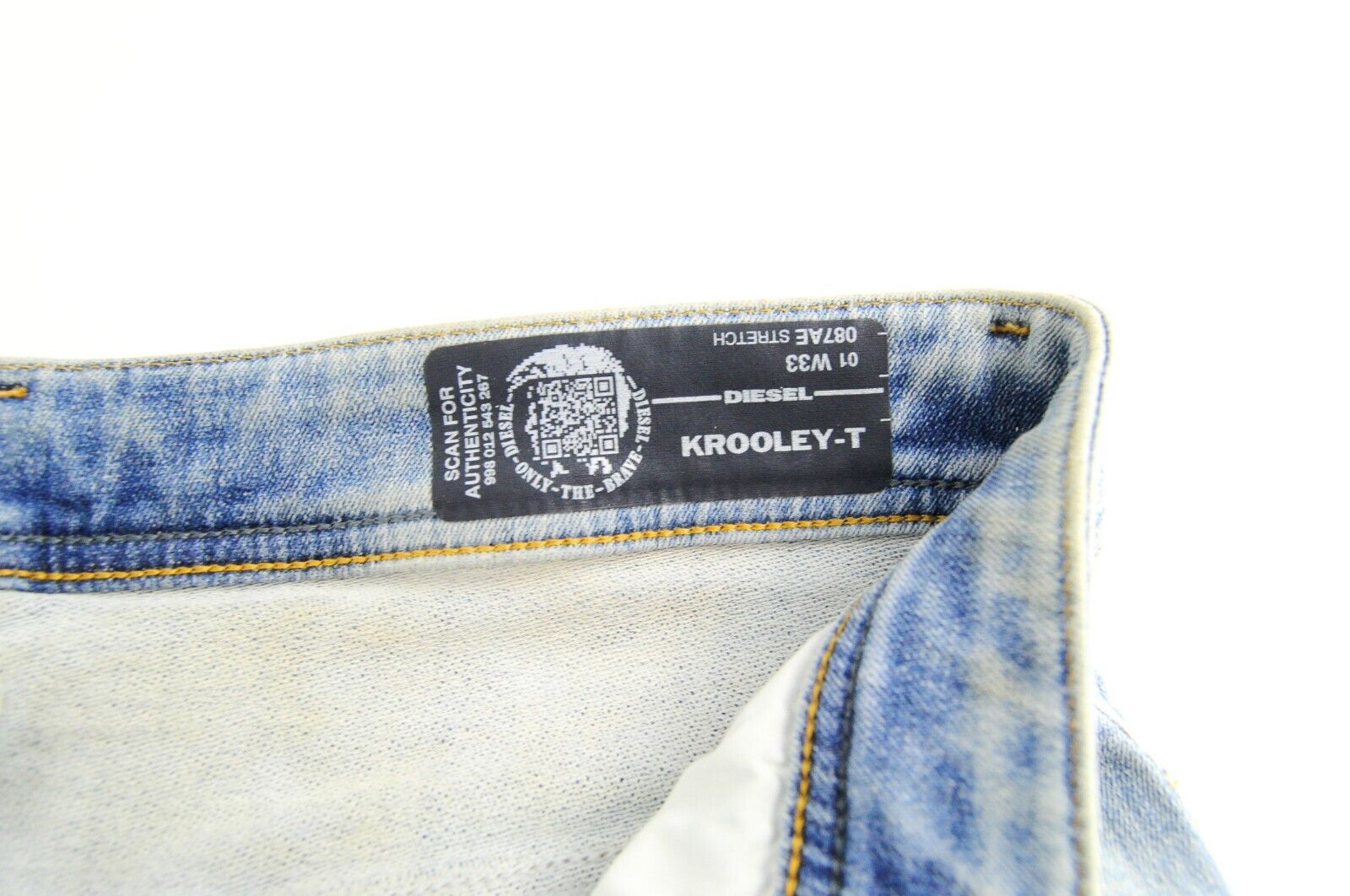 DIESEL Krooley-T 087AE vyriški džinsai W33 Slim Fit Jogg Sweat mėlyni su plėšytais tampriais dribsniais 