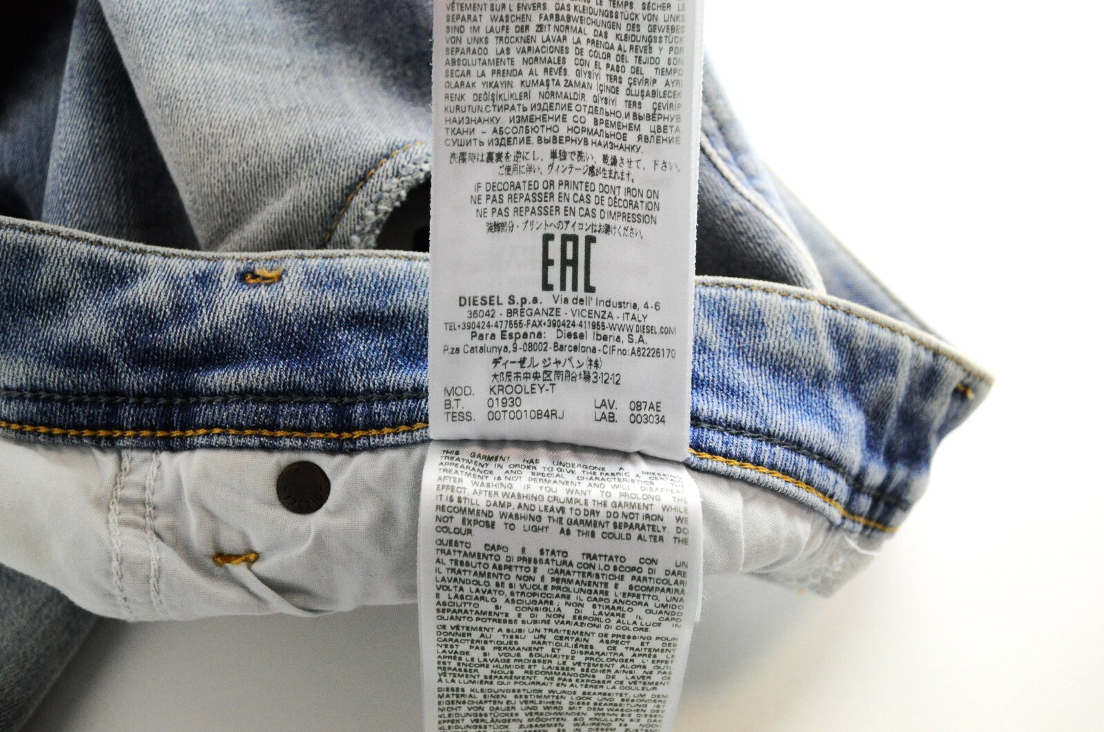 DIESEL Krooley-T 087AE vyriški džinsai W33 Slim Fit Jogg Sweat mėlyni su plėšytais tampriais dribsniais 