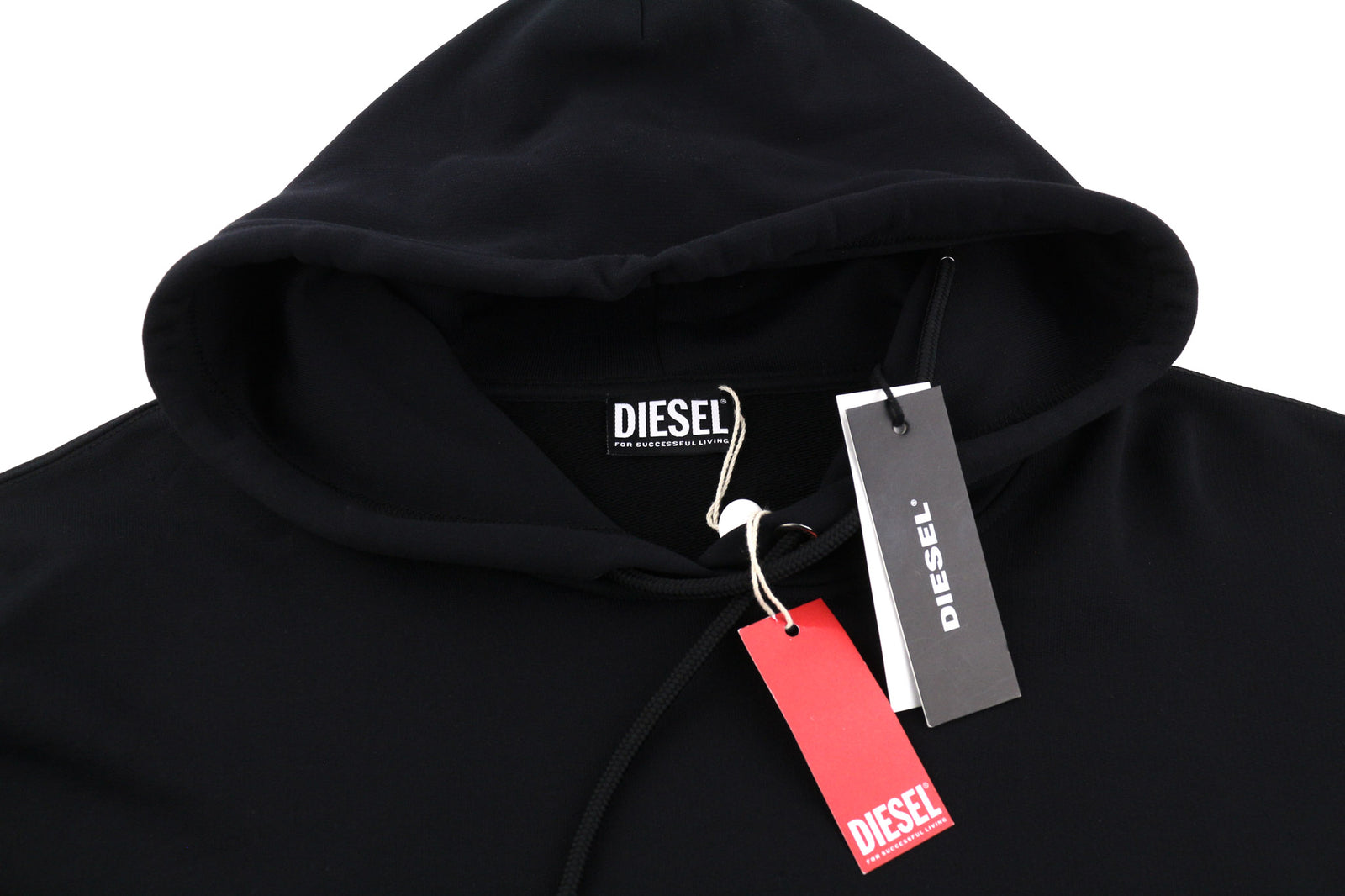 DIESEL F-Lym-Hood moteriškas džemperis su gobtuvu M, juodas, megztinis priekyje, logotipo dirželiai, rekomenduojama kaina – 160 € 