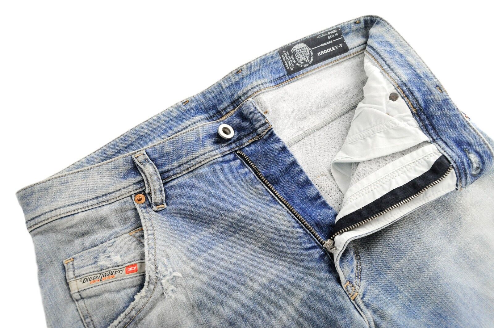 DIESEL Krooley-T 087AE vyriški džinsai W29 Sweat Jogg mėlyni, ploni, skalbti, tamprūs, plėšyti 