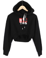 DIESEL F-Kral-B1 moteriškas džemperis su gobtuvu S, juodas, trumpintas priekis, ilgomis rankovėmis, rekomenduojama kaina – 180 € 