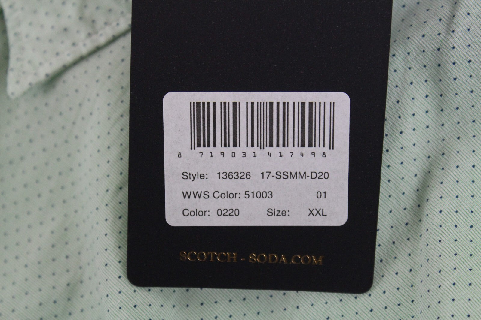 SCOTCH & SODA Ams Couture Shirt 2XL Green Dot Pattern Pure Cotton Long Sleeve