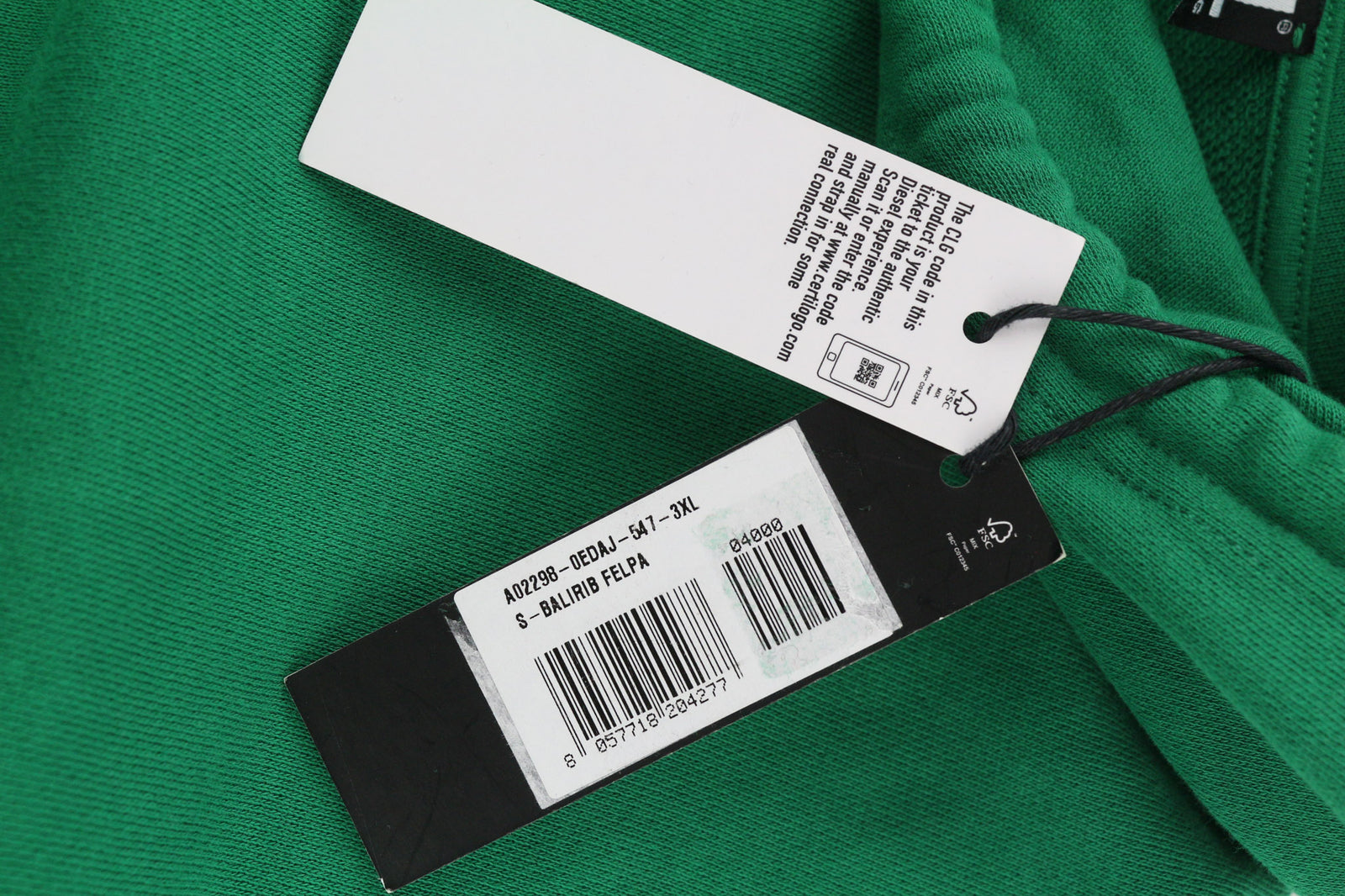 DIESEL S-Balirib vyriškas džemperis su gobtuvu, 3XL dydžio, žalias, megztinis su kengūros kišene ir dirželiu, rekomenduojama kaina – 175 € 