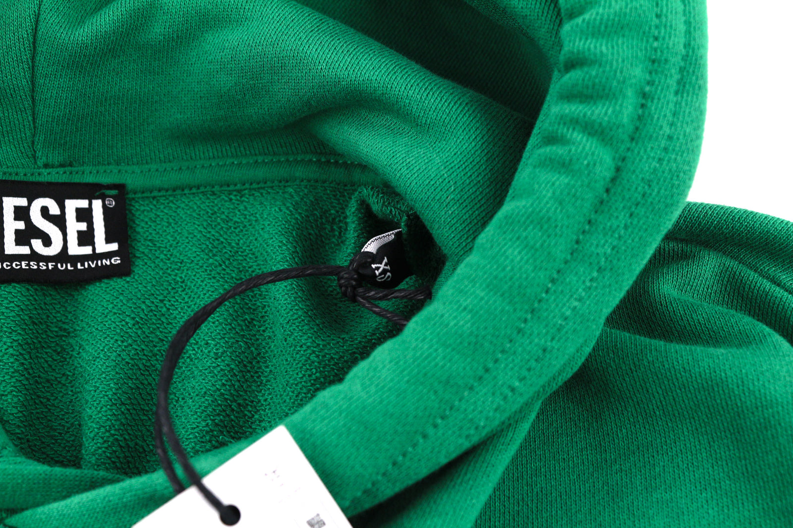 DIESEL S-Balirib unisex džemperis su gobtuvu XS dydžio, žalias, megztinis su kengūros kišenėmis, rekomenduojama kaina – 175 € 