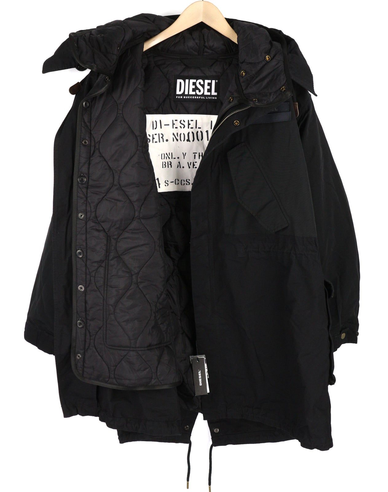 DIESEL W-Miles vyriška striukė L 2in1 Parka su pašiltinimu, raišteliu, juoda, RRP 475 € 