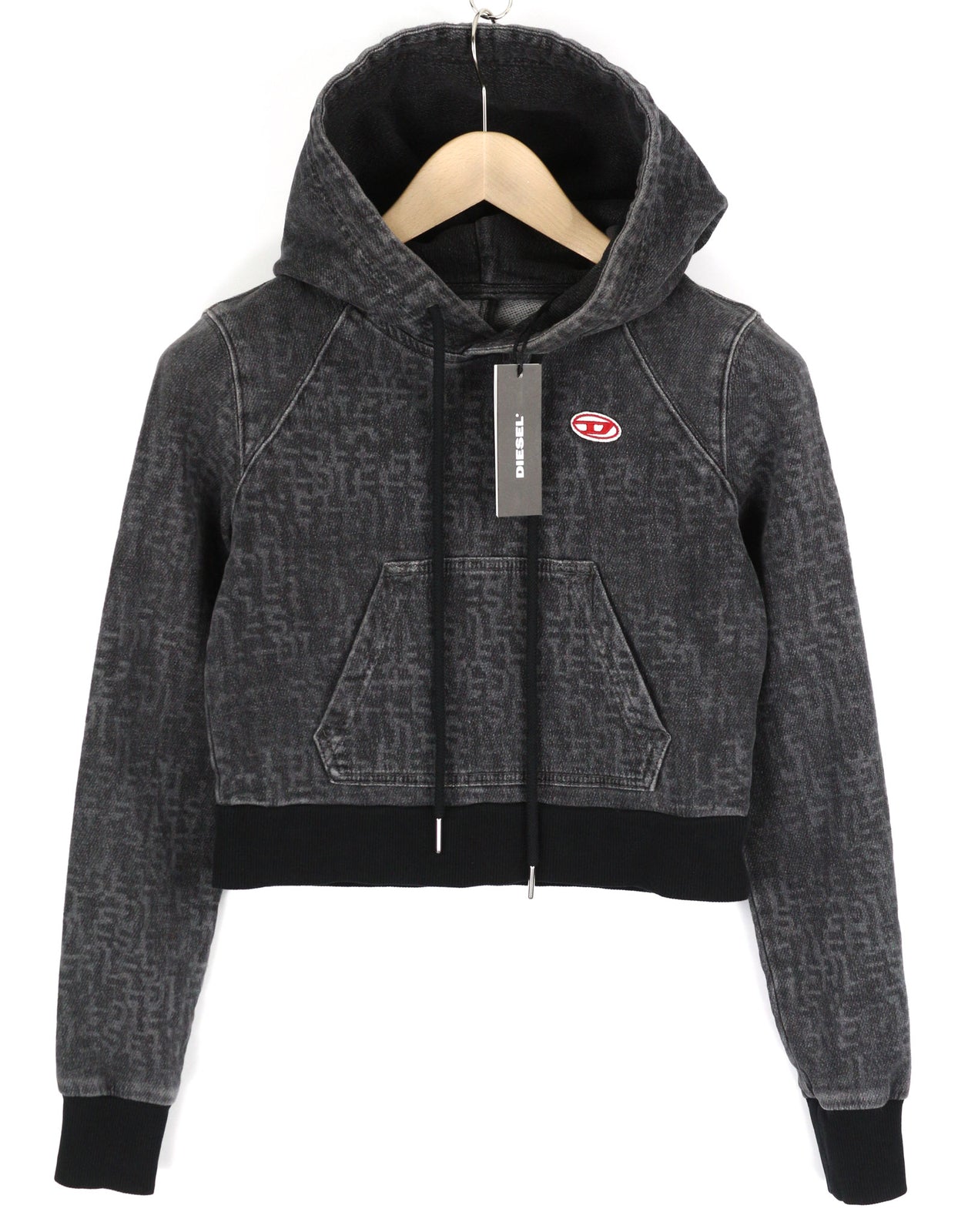 DIESEL D-Angy-Hood NE Women Hoodie S Grey Washed Pullover Kangaroo RRP€300